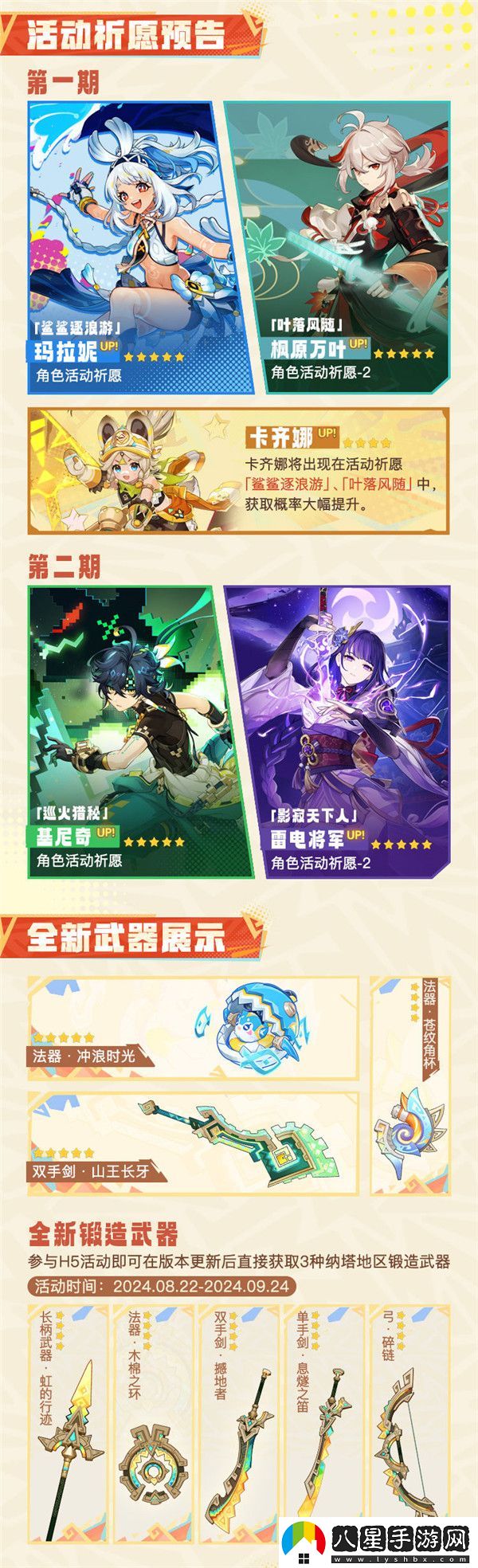 原神5.0版本玩家可自選一名常駐5星角色！