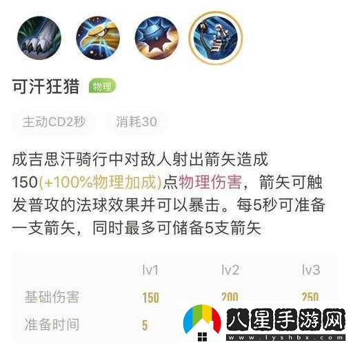 成吉思汗技能可汗狂獵最大儲存使用次數