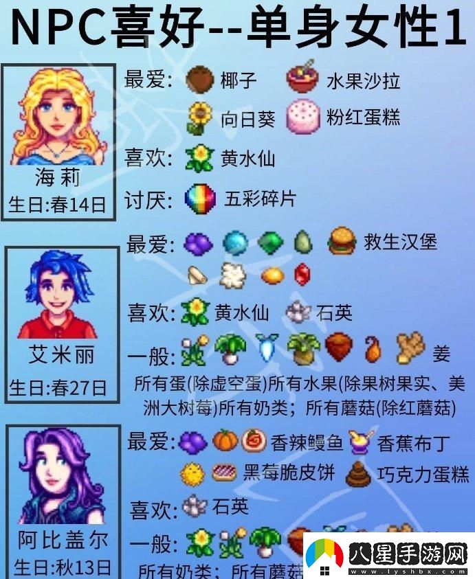 星露谷物語(yǔ)單身npc喜好詳情