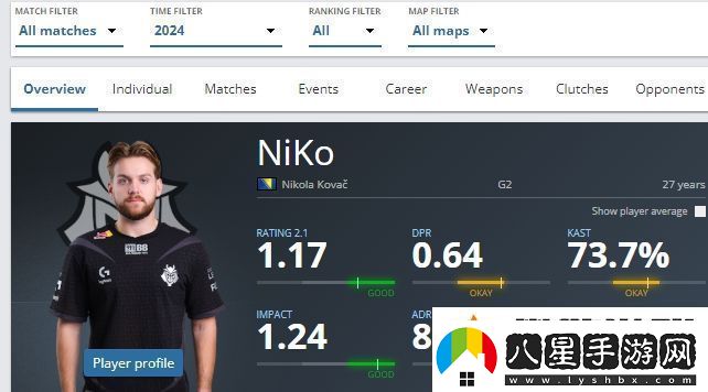 NiKo已連續8年入選HLTV年度最佳選手Top