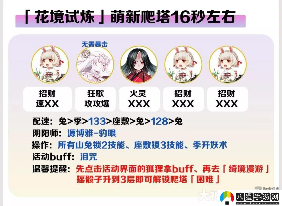 陰陽(yáng)師紅狐之邀花境試煉萌新15秒爬塔陣容配隊攻略