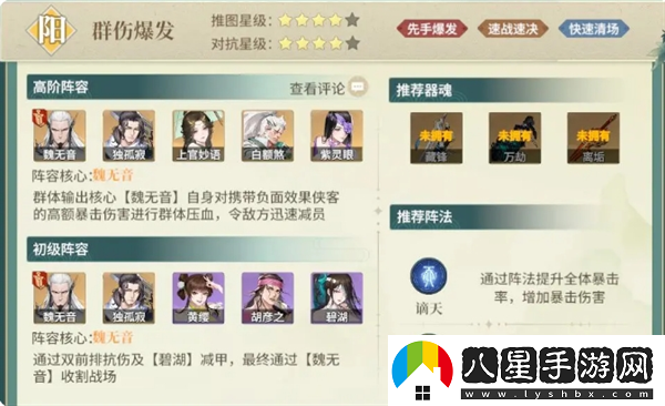江湖如夢(mèng)初階陣容組合方案